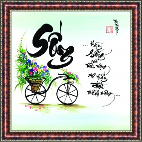 Tranh thư pháp vẽ tay chữ -SỐNG-